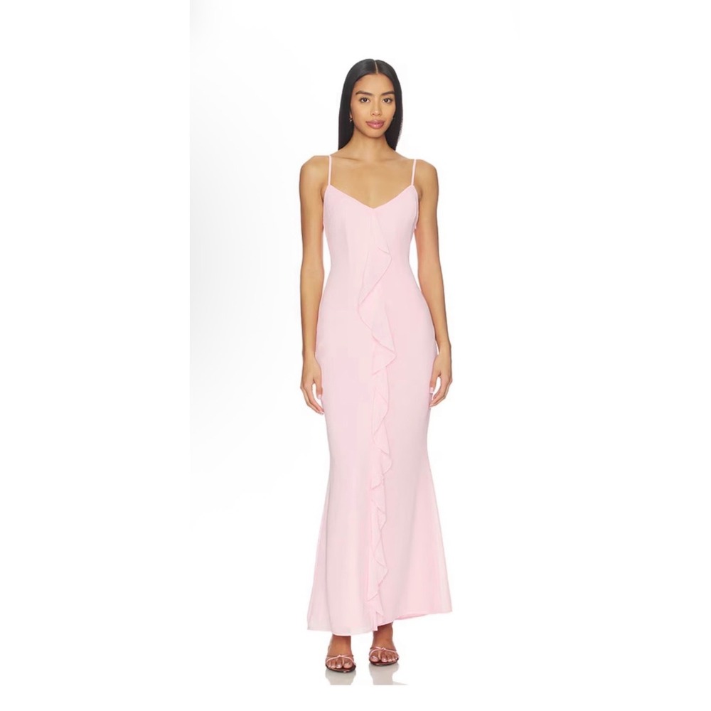 More To Come Pink Ruffle Front Maxi Dress V-Neck Adjustable Straps Size XS NWT